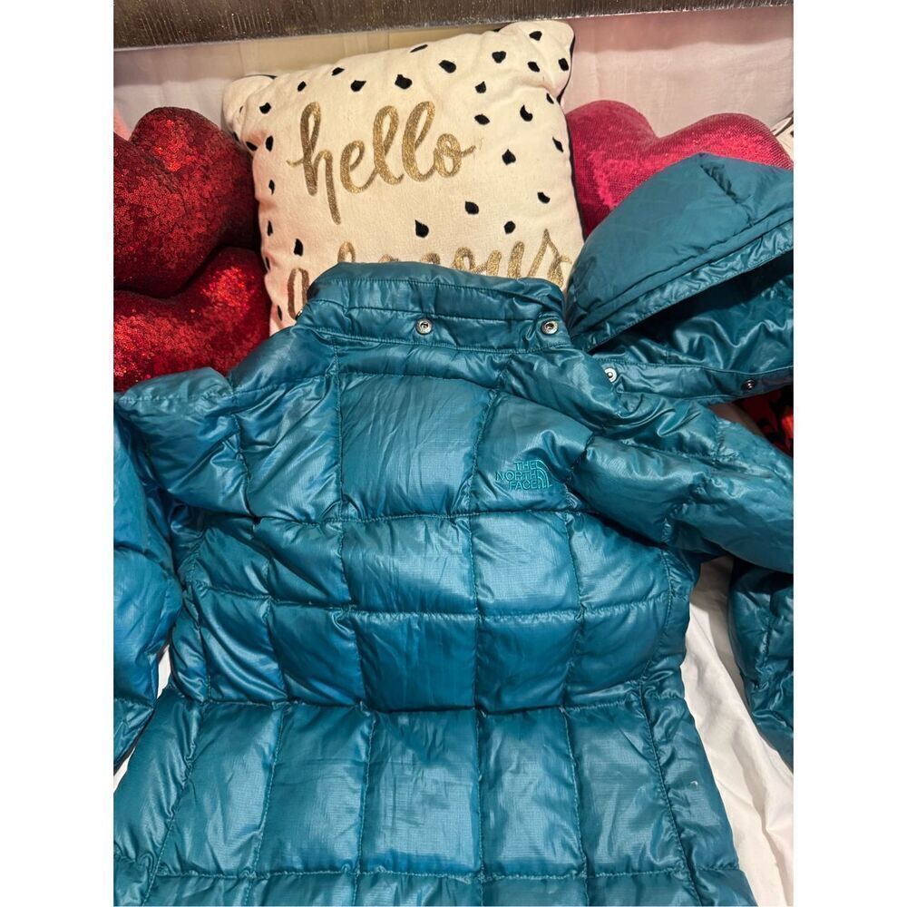 The north face shiny teal blue green 600M down hooded jacket/coat parka XS - Picture 6 of 12